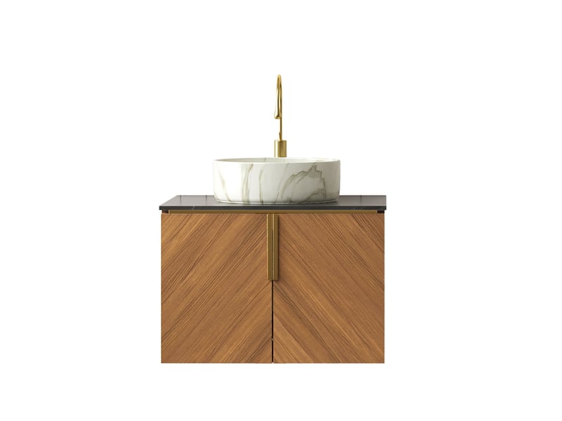 Meuble sous vasque avec 2 portes à fermeture douce et vasque ronde en céramique, pour salle de bain, 61 × 50 × 53,1 cm - Conforama A