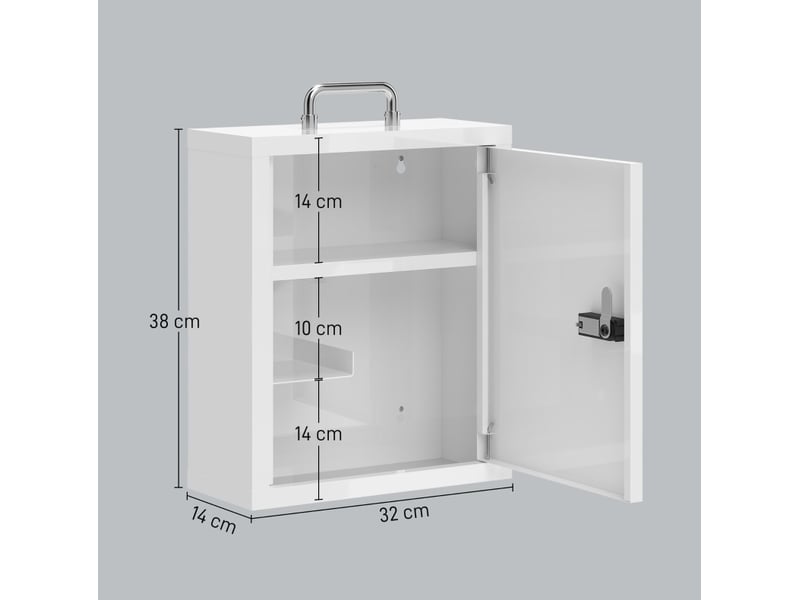 Armoire à pharmacie murale 32x14x38 cm – blanche – serrure à code, rangement 3 niveaux en acier - Conforama C