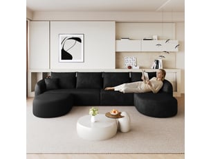 Canapé d'angle en u 336cm mousse compression modulable noir salon chambre appartement