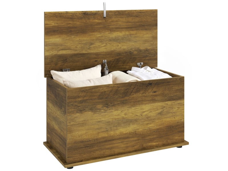  Coffre de rangement couvercle rabattable en panneau de particules marron 80 x 40 x 45 cm  - Conforama A