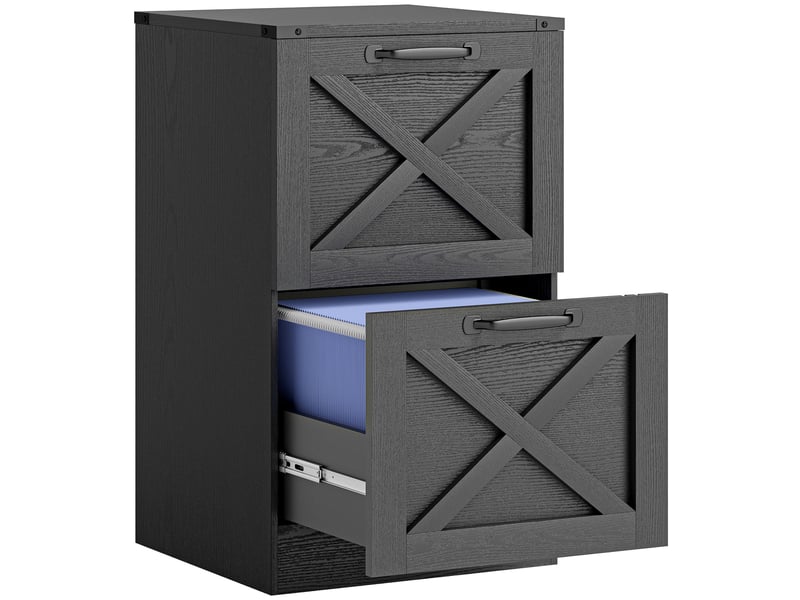  Caisson de bureau avec 2 tiroirs, dossiers suspendus pour formats lettrea4, style rustique, 40x40x71cm, noir  - Conforama B