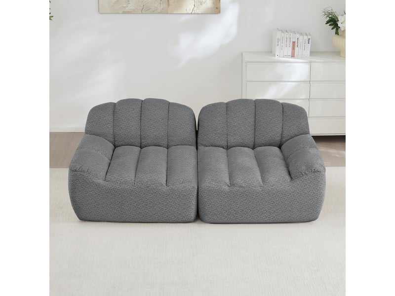 Canapé droit coquille 2 places bouclette gris – 210 x 104 x 79 cm Fay Lum - Conforama B