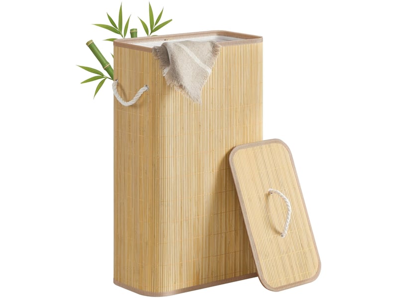  Panier à linge pliable rectangulaire 40 x 22 x 70 cm avec couvercle et poignées style naturel en bambou 12_0012218  - Conforama A