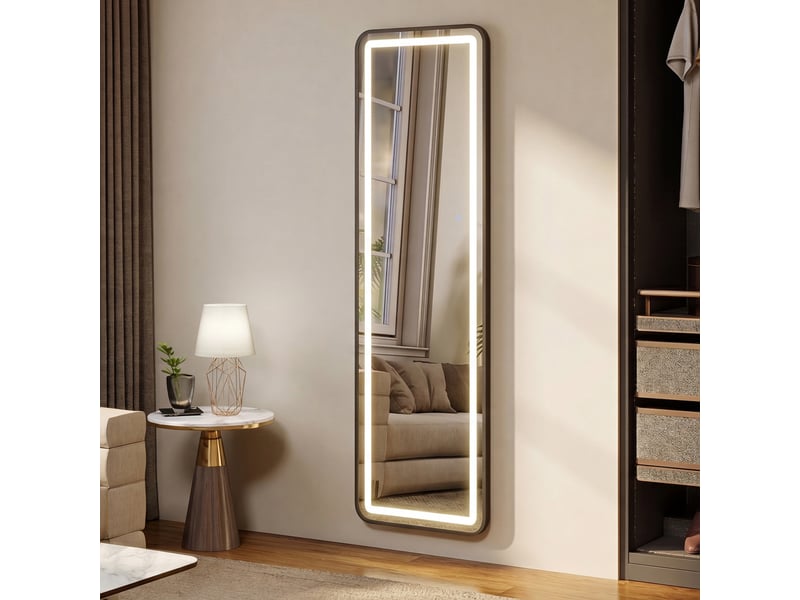  Miroir plein pied led - 150 x 40 cm - verre trempé coins arrondis tactile 3 couleurs - doré  - Conforama D