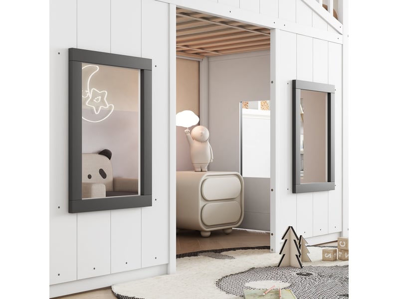 Lit superposé enfant 90x200 cm – blanc – escalier 4 marches, étagère latérale - sans matelas - Conforama E