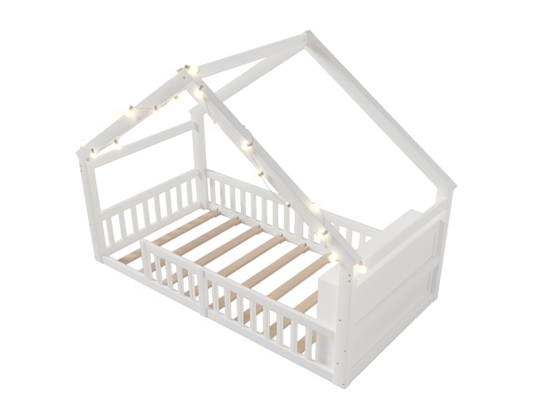  Lit 90x190 cm forme cottage avec sommier, blanc, sans matelas  - Conforama R