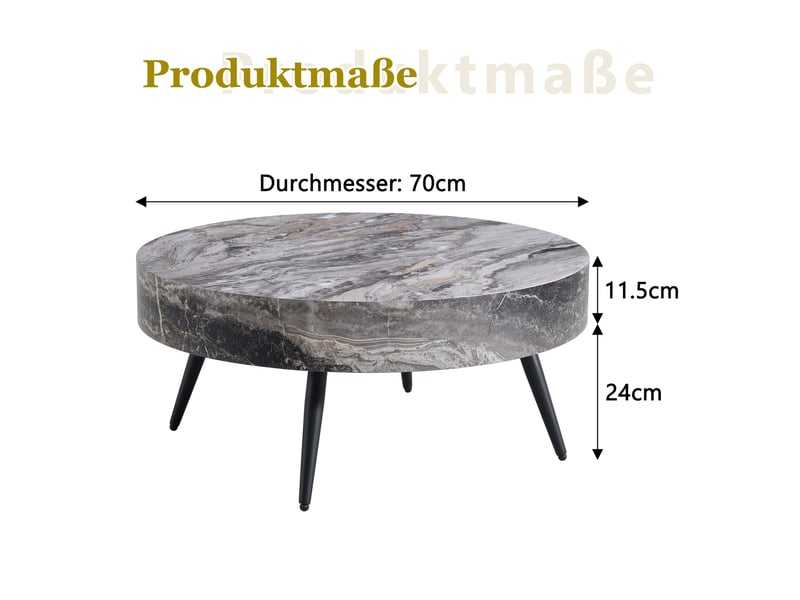  Table basse ronde avec pieds réglables antidérapants, style moderne, pour salon, 70 × 35,5 cm, en mdf et métal, gris  - Conforama D