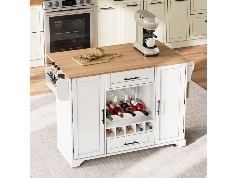 Desserte de cuisine 138x70x92 cm blanche et naturelle avec plateau rabattable - Conforama D