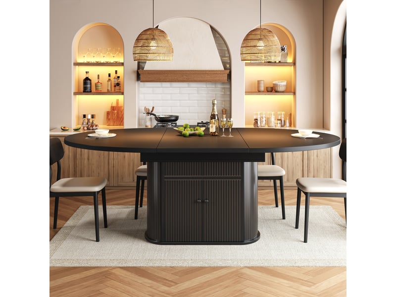  Table de salle à manger extensible 118-158x118x76,5 cm pour 4 à 6 personnes avec rangement, gain de place, table de cuisine - noir  - Conforama B