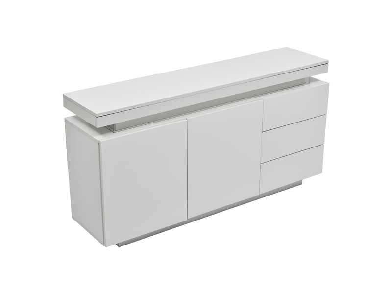  Buffet avec 2 portes et 3 tiroirs led pour salon en panneaux de particules 140×35×72,5 cm blanc  - Conforama D