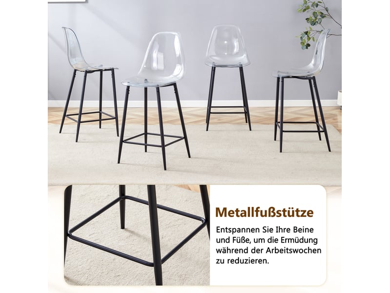  Lot de 4 tabourets de bar 43x50x101 cm transparents, chaise de bar, design moderne, pour cuisine, structure métal, noir  - Conforama E
