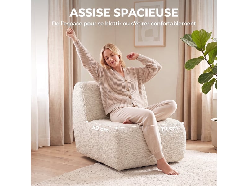  Fauteuil pivotant 360° 1 place en chenille beige 70 x 90 x 70 cm  - Conforama E
