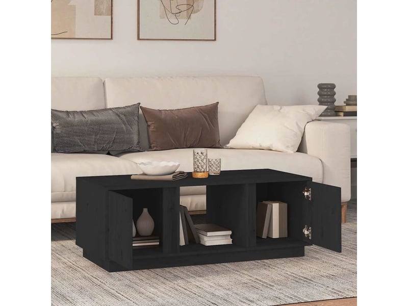  Table basse - table de salon - table à thé noir 110x50x40 cm bois massif de pin  - Conforama C