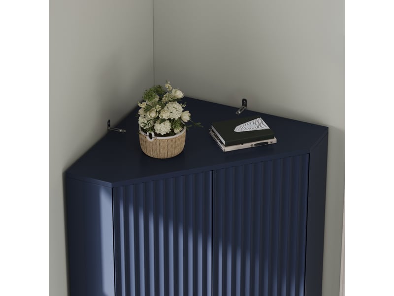 Armoire d'angle 4 portes bleu buffet haut cuisine avec étagères réglables meuble de rangement d'angle 60x60x172 cm - Conforama R