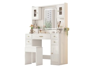 Grande coiffeuse blanche avec miroir, éclairage led réglable, 105cm