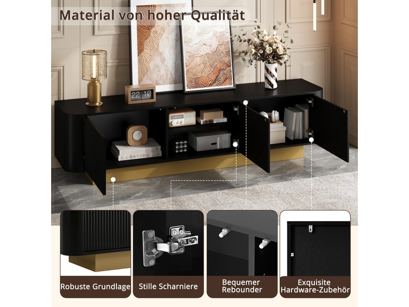  Meuble tv noir, 3 portes, rangement, gestion des câbles, étagères réglables, design moderne, angles arrondis - 170x40.5x47cm - salon  - Conforama B