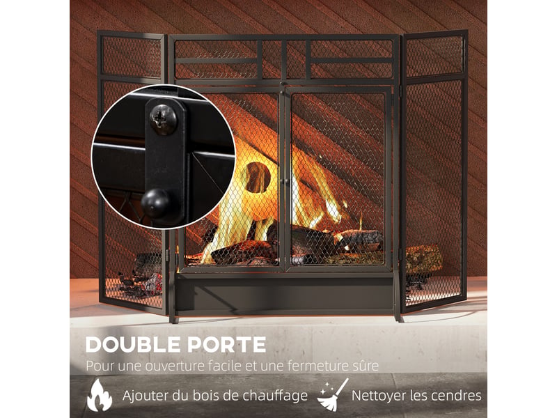  Pare-étincelles grille de protection pour cheminée pare-feu barrière de sécurité 3 volets pliables et porte 120 x 79 cm  - Conforama R