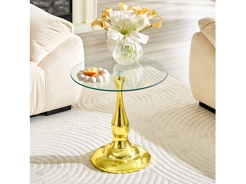  Table d’appoint ronde en verre trempé – piètement métal doré – ø 50 x h 51,5 cm  - Conforama B