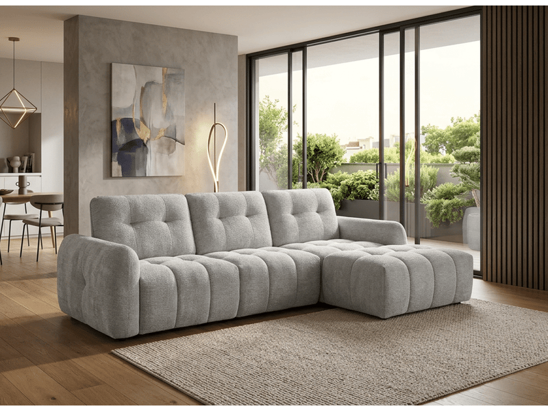Canapé d'angle en velours tissé gris clair avec dossier réglable adonis - angle droit KF8618-2M-GRICL - Conforama B