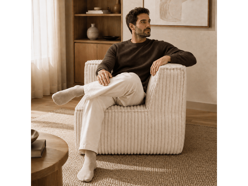 Module angle droit déhoussable pour canapé modulable velours côtelé 90x90 cm blanc cassé  - Conforama E