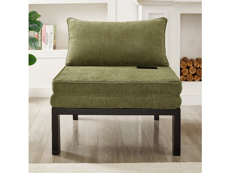  Canapé-lit pliable 1 place modenvie avec couchage convertible, port usb type-c, coussins en velours, cadre en bois, vert 176 x 82 x 79 cm  - Conforama E