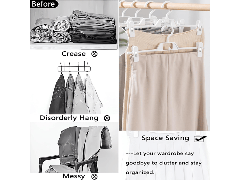 Crochets muraux cintres à pantalons en plastique - rotation à 360° et clips réglables - organisation de garde-robe - lot de 10, blanc FC-QYH-05285MF - Conforama E