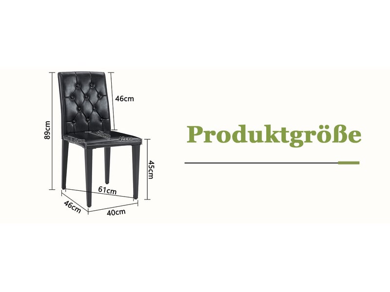  Lot de 4 chaises de salle à manger 42x46x89 cm, chaise cuisine, assise confortable, dossier piqué, pu noir, métal noir  - Conforama C