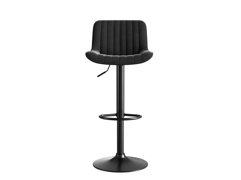  Tabouret de bar pivotant réglable en hauteur avec dossier ergonomique et base métallique en velours noir  - Conforama E