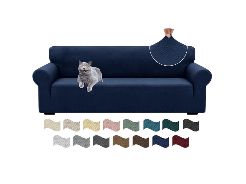  Housse canapé 2 places, universelle housse de canapé avec accoudoirs bleu foncé 139-175cm  - Conforama A