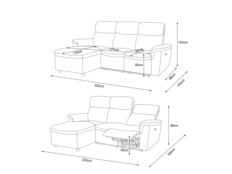 Canapé d'angle gris relax électrique 3 p  - Conforama H