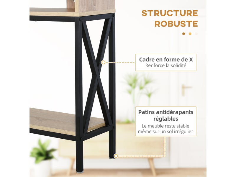  Console d'entrée avec étagère et niches coloris chêne et métal 120 x 23,5 x 75 cm  - Conforama E