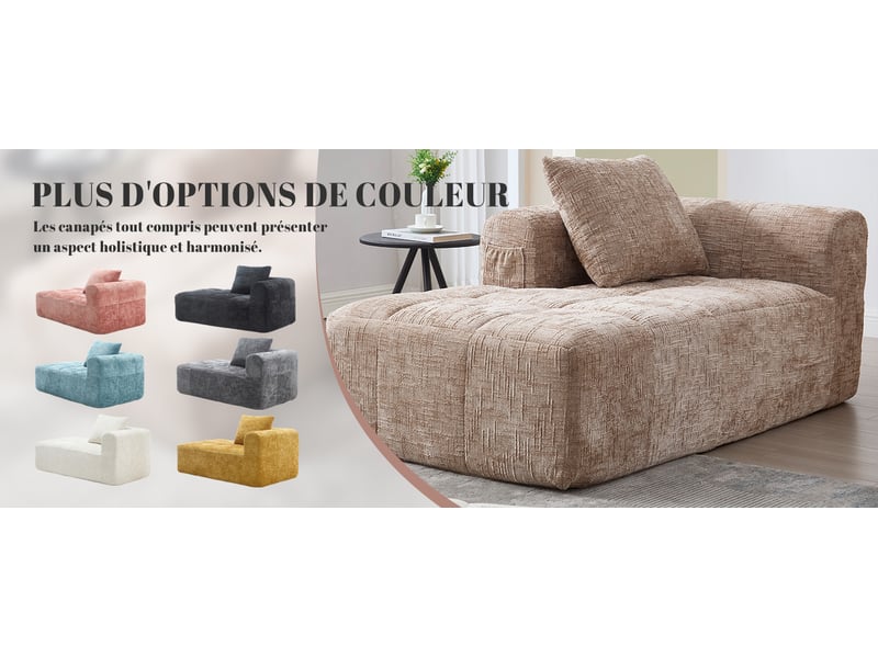  Méridienne fixe en chenille kaki 158 x 90 x 60 cm avec coussin et poche latérale, sans assemblage, salon chambre 158x90x60cm - Conforama W