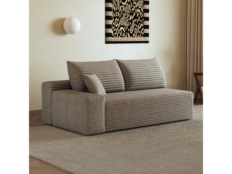  Canapé 2 places en velours côtelé avec méridienne gauche, couleur camel, sans montage, 175x95x83 cm  - Conforama B