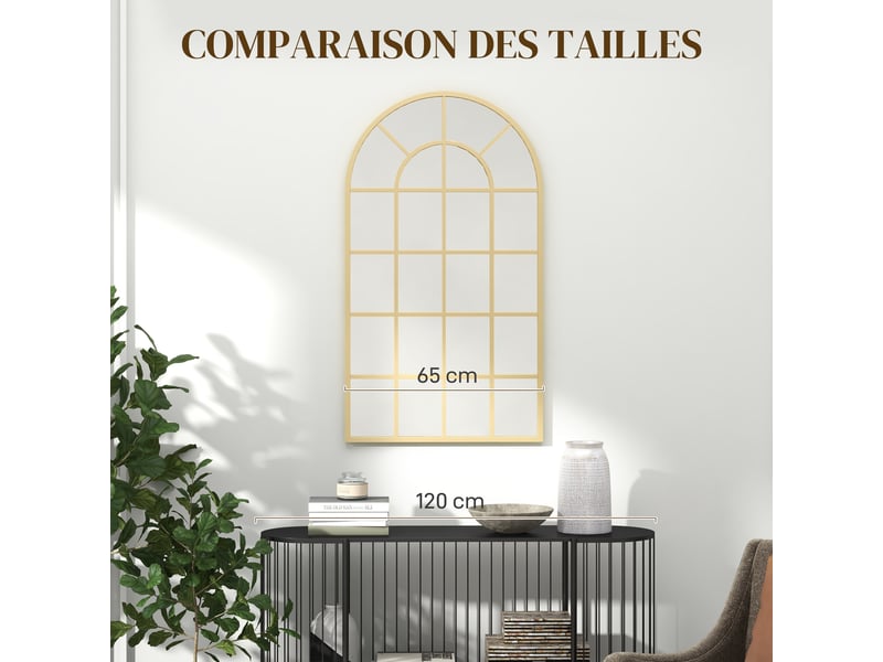  Miroir verrière arche style industriel fenêtre arcade métal 110 x 65 cm doré  - Conforama W