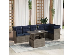Vidaxl ensemble de canapé de jardin 7 pcs avec coussins gris résine tressée