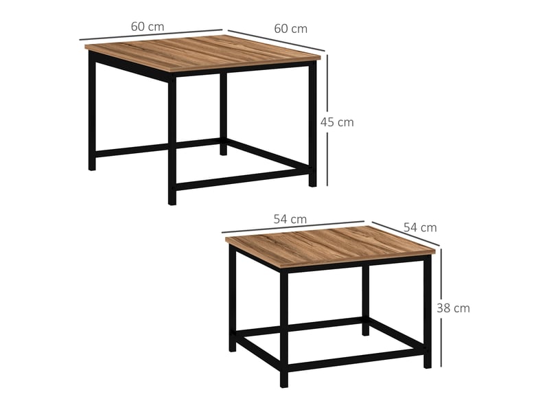 Tables basses gigognes 2 pièces avec pieds réglables plateau effet bois et acier noir style industriel pour salon - Conforama C