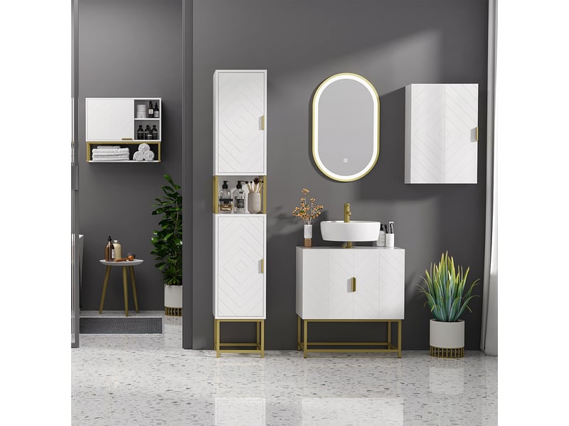  Meuble de salle de bain suspendu blanc, étagères réglables, 40 x 15 x 60 cm  - Conforama C