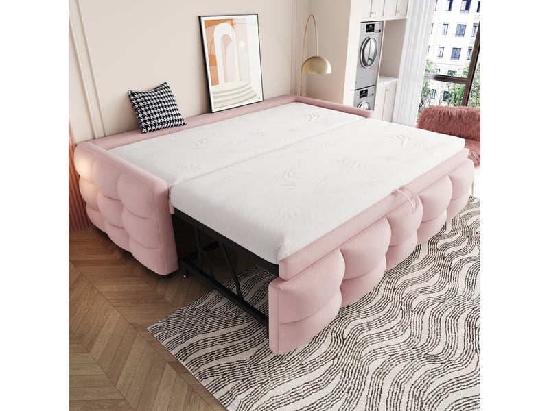  Lit convertible en teddy rose 103x210 cm  - Conforama E