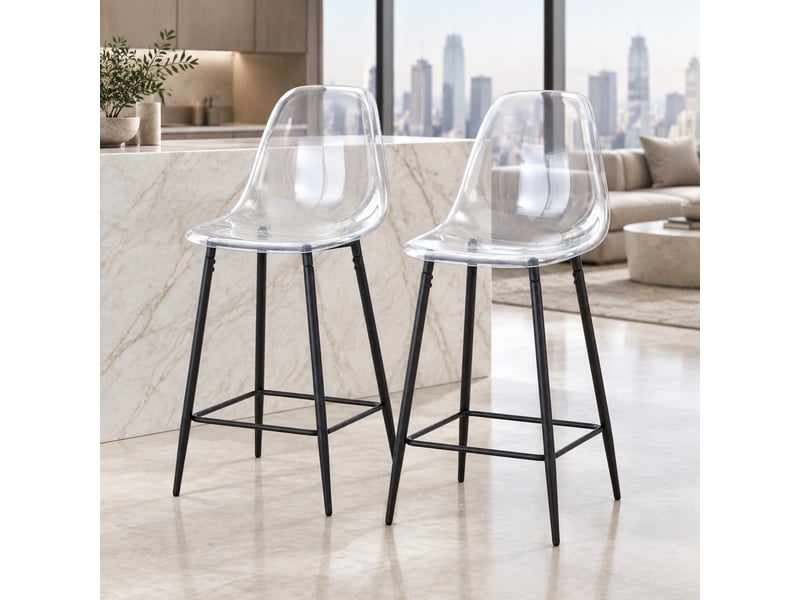 Lot de 2 tabourets de bar,avec repose-pieds,plastique,transparents et noir - Conforama B