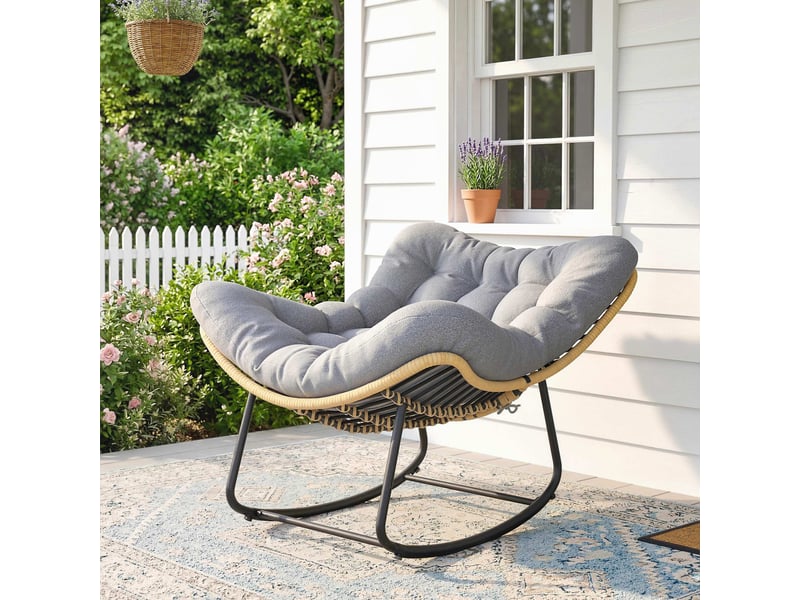  Fauteuil à bascule de jardin, chaise à bascule, rocking chair, 110x87x70cm, gris  - Conforama D