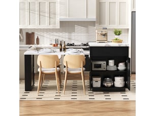 Îlot de cuisine mobile avec table extensible led, mdf noir, 125,5-187,5x71x93 cm, prises intégrées