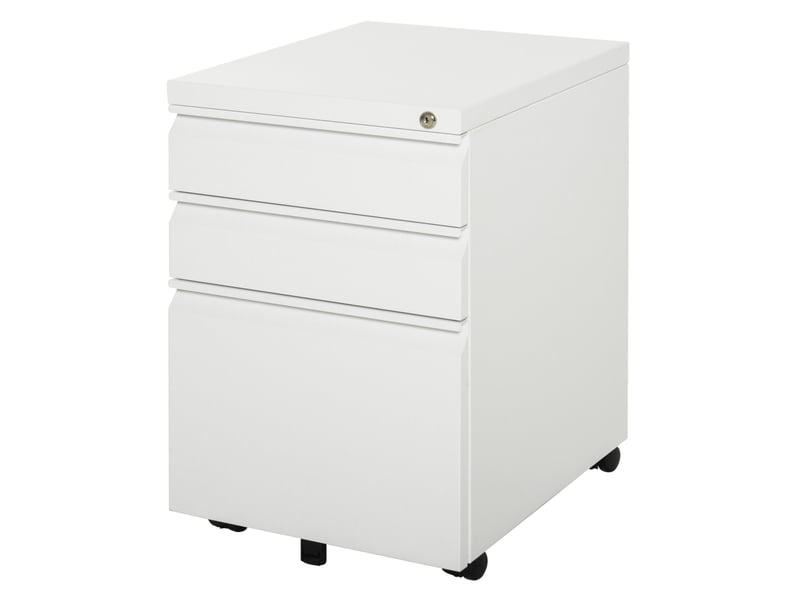  Caisson de bureau 39 x 48 x 60 cm blanc en acier, 3 tiroirs verrouillables sur roulettes, classement suspendu  - Conforama A