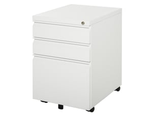 Caisson de bureau 39 x 48 x 60 cm blanc en acier, 3 tiroirs verrouillables sur roulettes, classement suspendu
