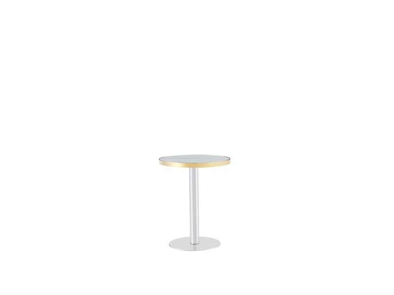  Table basse ronde, avec pied central, plateau effet marbre et bord métal doré, salon, mdf, blanc, 60 × 73.7 cm  - Conforama A