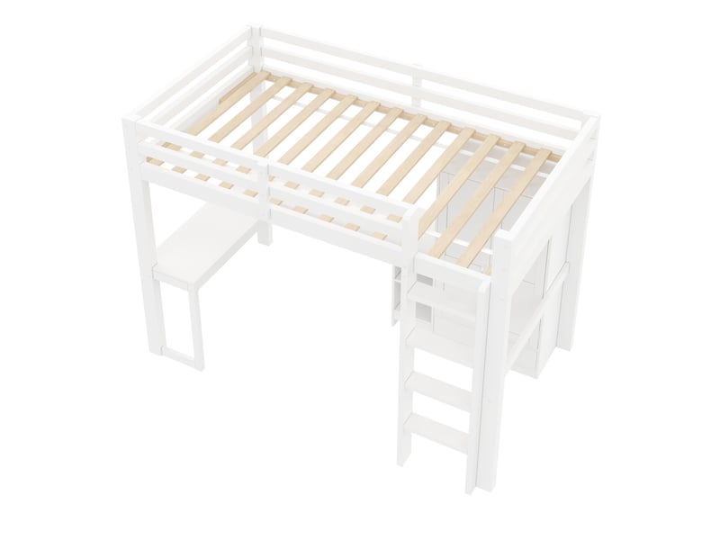  Lit mezzanine 90x200 cm, lit simple avec bureau, armoire, led et usb blanc, sans matelas  - Conforama D