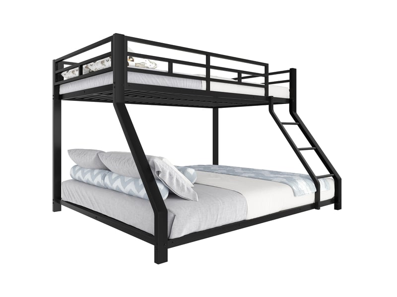  Lit superposé en métal noir 90 x 200 et 140 x 200 cm avec échelle et garde-corps  - Conforama A