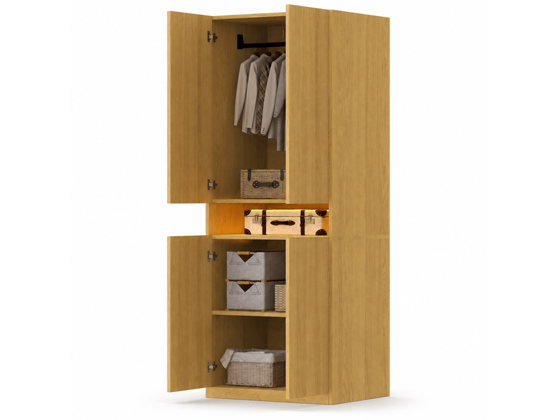  Armoire 70x55x180 cm effet bois avec penderie, rangement et éclairage led  - Conforama A