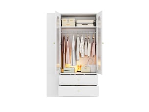 Armoire de chambre blanche 120x50x200 cm avec 4 tiroirs, 2 portes en verre cannelé et 2 penderies, rangement modulable en mdf