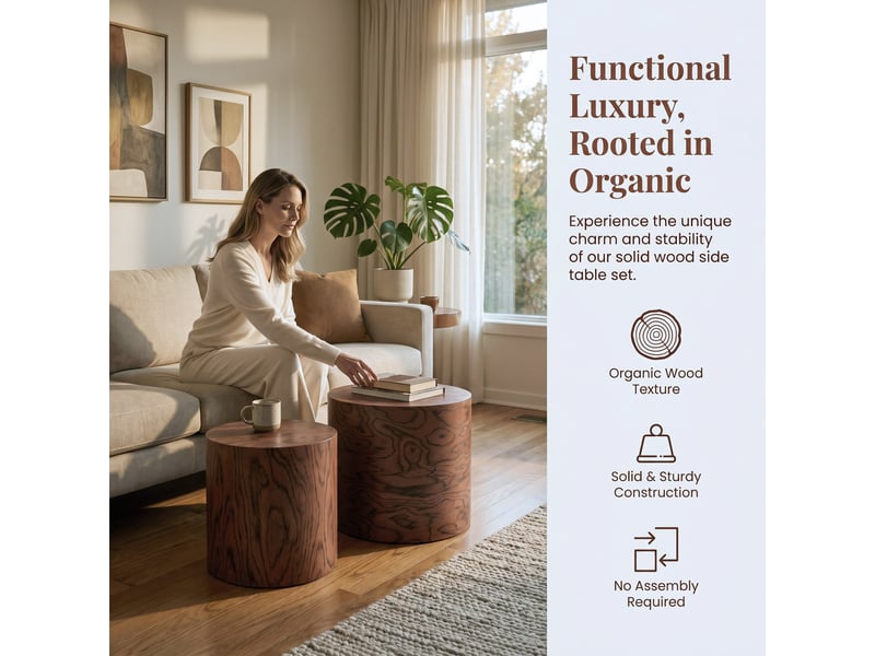  Lot de 2 tables basses gigognes rondes effet souche marron d48 et d38 cm W3503P513868 - Conforama E