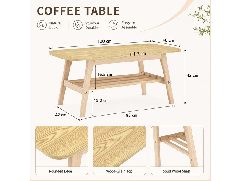  Table basse 100x48x42 cm en bois clair à double niveau  - Conforama C